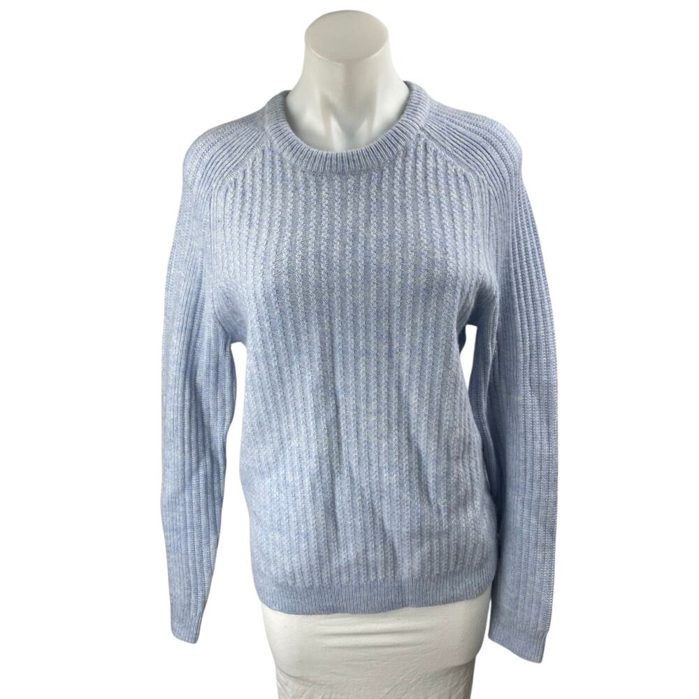 Reiss Women's Blue Wool Long Sleeve Ribbed Knit Crew Neck Sweater Top Size S